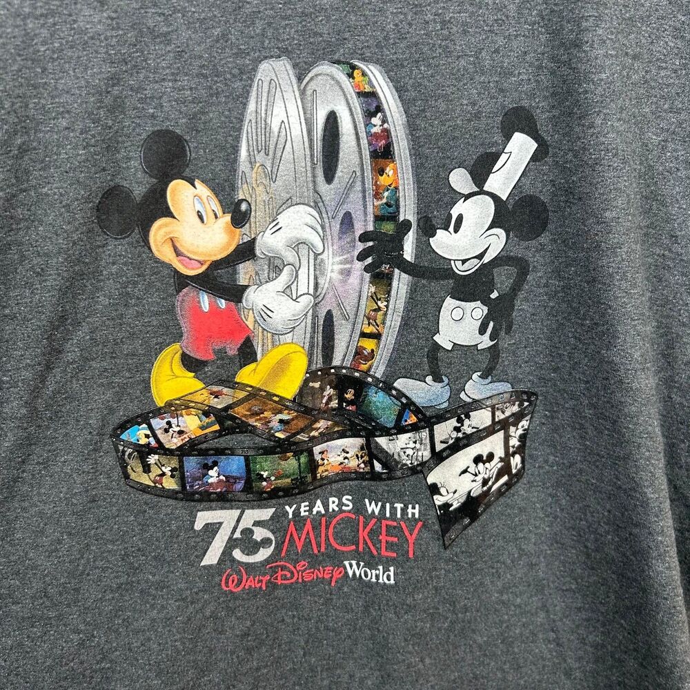 Walt Disney World 75 Years with Mickey Mouse T-Shirt Men Size XL Gray Pullover - Picture 2 of 6